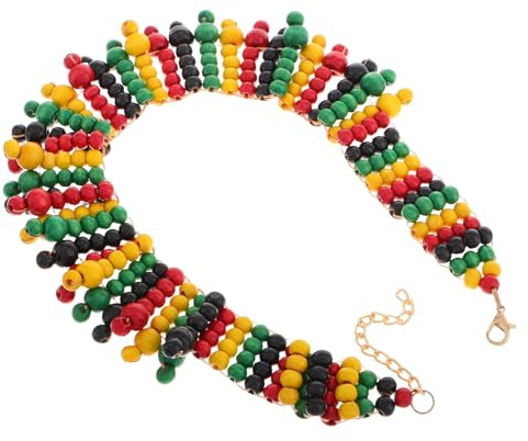 Holibanna Handgefertigte Afrikanische Holzperlen Halskette Mehrlagig Bunte Ethno kette Leicht Damen Unisex Modeschmuck Auffälliges Design