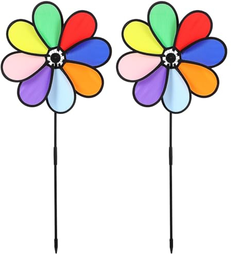 HOUDERCO 2 pièces Moulin à Vent Décoratif Coloré Tissu Moulin Fleur pour Jardin Extérieur Pelouse et Décoration Intérieure