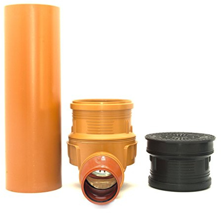 KG Schacht Kontrollschacht Revisionsschacht mit Rückstauklappe DN315 / 2 x DN110, Schachtdeckel voll Wasserdicht Geruchverschluss, Rohr - Komplett SET