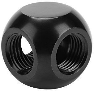 ASHATA Wasserkühlungsanschluss, Richer-R 2Colors Computer-Wasserkühlungsanschluss Kugelförmiger Anschluss mit G1/4-Gewinde und 3-Wege-Messingadapter(Schwarz)