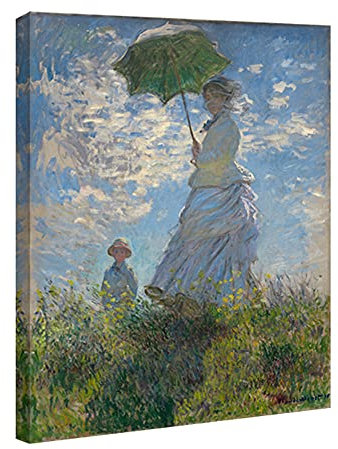 Wieco Art Donna con un ombrellone Madame Monet e suo figlio Stampe su tela Wall Art di Claude Monet Famosi dipinti ad olio classici Riproduzione Persone Paesaggio Immagini Opere d'arte