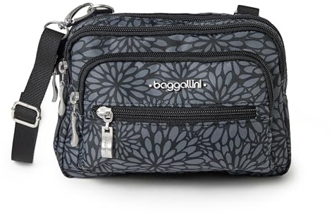 Baggallini Women's Triple Zip Bagg Convertible Cross Body, Pewter Floral, One Size