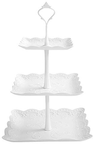 Jinlaili Soporte para Tartas de 3 Pisos, Bandeja de Tartas, Plato de Frutos, Soporte de Magdalenas, Soporte para Cupcakes, Cupcake y Torre de Postre para Boda Fiesta Tarde cumpleaños
