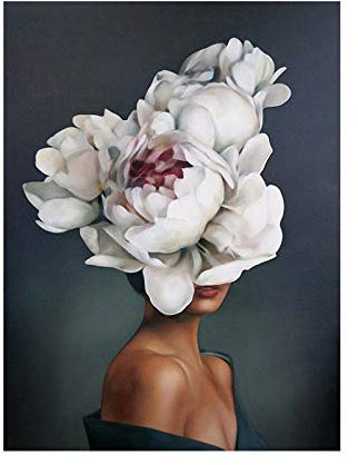 LCSLDW Leinwanddruck Fashion Lady Flower Figur Bild Home Decor Nordic Leinwand Malerei Wandkunst Moderne Poster Und Drucke Wohnzimmer, Home Decoration, 50X70Cm No Frame