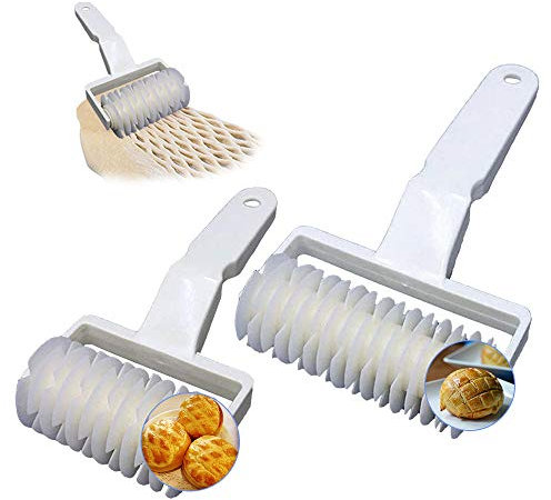 2 Stücke Gitterroller, XCOZU Gitterwalze Teigroller Teigwalze, Weiß Kunststoff Teigschneider Backen Werkzeug, Plätzchen Pizza Pastry Gitter Rollenschneider DIY Form（2 Größen）