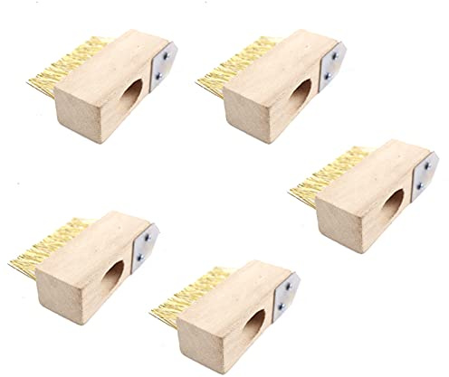 Brosse en bois à poils métalliques, idéale pour le désherbage de terrasses et patios (5 têtes de brosse + fer)