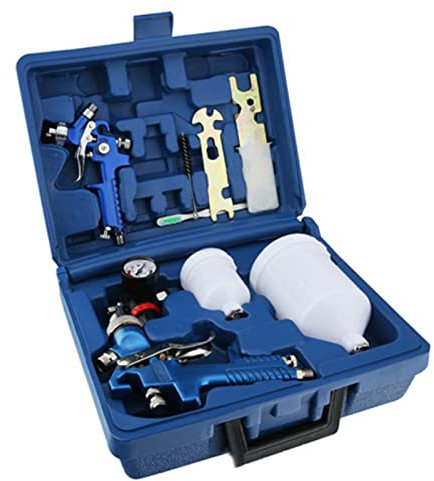 XJYMCOM Air Spray Gun Set 600cc/250cc Cup HVLP Mini Spray Gun Set Gravity Feed Spray Gun Kit Spray Paint Gun with Pressure Gauge and 0.8mm/1.4mm Paint Copper Nozzle for Furniture Wall Paint