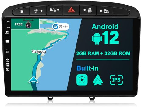 JOYX Android 12 IPS bilradio för Peugeot 308/408 (2010–2016) - 2G + 32G - trådlös CarPlay Android Auto - GRATIS kamera - DAB snabbstartsratt DSP Split-skärm 4G WIFI BT5.0-9 tum 2 Din