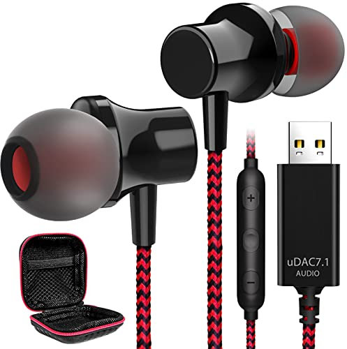 ACOCOBUY USB Computer Headphones with Mic, USB A Earphones Lightweight PC Headset Noise Cancelling HiFi Stereo in-Ear Wired earbuds for ASUS Laptop for Dell Laptop for Surface for Skype Gaming Headset