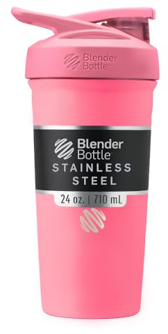 BlenderBottle - Insulated Stainless Steel Sports Shaker Bottle with Wire Whisk, 24 oz, Pink, Protein Shakes and Hydration for Athletes and Fitness Enthusiasts, Easy Mixing