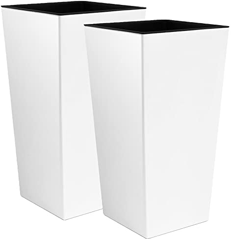 WELL HOME MOBILIARIO & DECORACIÓN 2 unidades de macetero zanvic urbi 26,6 litros de plástico fower pot con interior liner 27 x 27 x 50 cm blanco