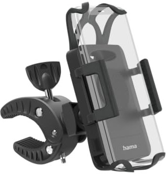 Hama Telefonhalterung für Fahrrad, für Mountainbike, Motorrad, Roller, kompatibel mit Smartphones mit Einer Breite von 5 bis 9 cm, um 360 Grad drehbar, Schwarz