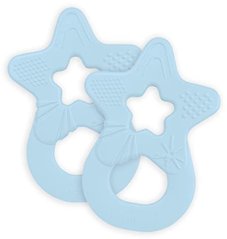 dentistar Beißring 2er-Set – Teether für Babys & Kleinkinder ab 3 Monate – Baby Beißring mit Griff aus weichem Material zur Zahnungshilfe & Massage – Made in Germany – Hellblau