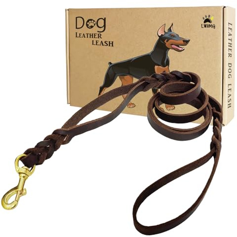 LWBMG Guinzaglio per cani in pelle con doppio manico, 1,8 m, resistente, con maniglia per traffico, guinzaglio in pelle intrecciata per cani di taglia piccola, media e grande