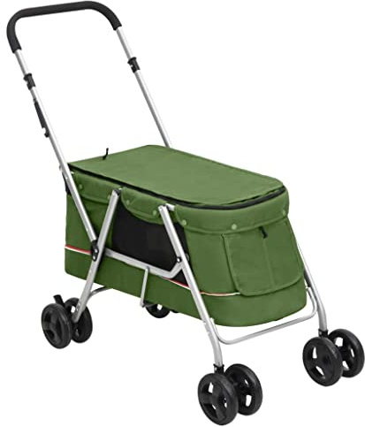 vidaXL Hundewagen Faltbar Grün 100x49x96 cm Leinenstoff