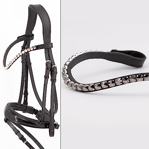 Heinick Trense Performance Schwedisch Lack Abnehmbarer Sperrriemen Zaumhaken ~ Warmblut ~ Auswahl (Stirnriemen Quick-Change Glow-Ash)