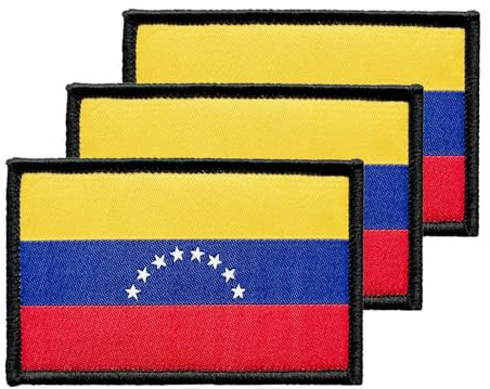 3 parches de bandera venezolana de Venezuela de 2 x 3 pulgadas, parche táctico bordado de bandera de país para mochila, sombrero, chaleco, chaqueta.