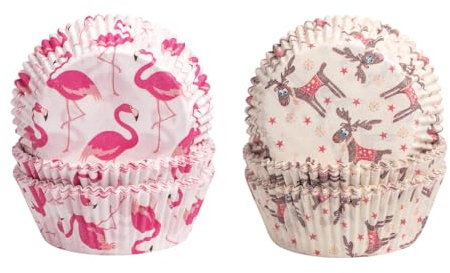 Demmler Muffinförmchen Set Tiere - Cupcakeförmchen mit den Motiven Elch & Flamingo - Maße: 5 x 5 x 2,5 cm - Insgesamt 120 Stück - Made in Germany