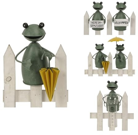 NETPROSHOP Zaunfigur Frosch Zaunhocker Frösche oder Regenmesser Metall Höhe ca. 16-20 cm, Auswahl:Schirm zu