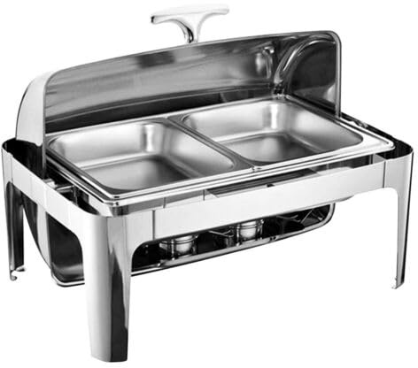 LANNADD 9l Edelstahl Speisenwärmer, Chafing Dish Mit Rolldeckel Speisenwärmer Warmhaltebehälter, Heizplatten Aus Rostfreiem Stahl für Catering Buffet und Party (635 X 440 X 440 mm)