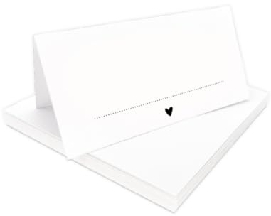 Tischkarten weiß mit Herz | 25, 50, 100 Stück | zum selbst beschriften | Namensschilder, Platzkarten, Tischkarten | für Hochzeit, Geburtstag uvm (100)
