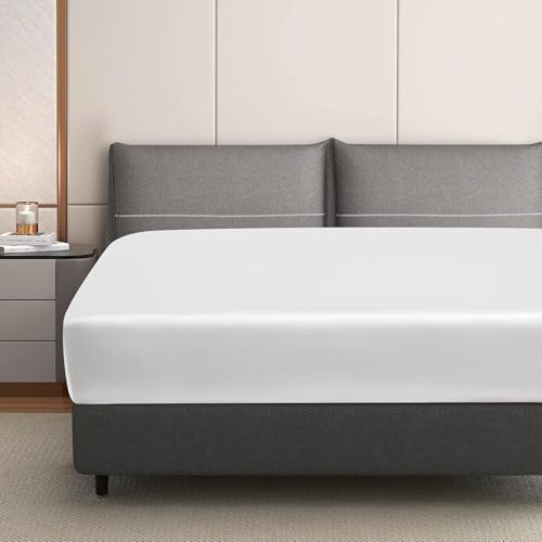 Luowei Drap Housse Satin 140x200cm Blanc Microfibre Linge de Lit Soie Protege Matelas Doux Brillante Protege Matelas de Uni Qualité Supérieure pour Matelas Épais Jusqu'à 25-30cm