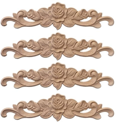 KSJEHW 4 Stücke Zierleisten Holz,Holzabziehbilder für MöBel,holzornamente Ornamente Zum Aufkleben für SchräNken/Fenstern/Spiegeln und Kommoden(20x5cm)