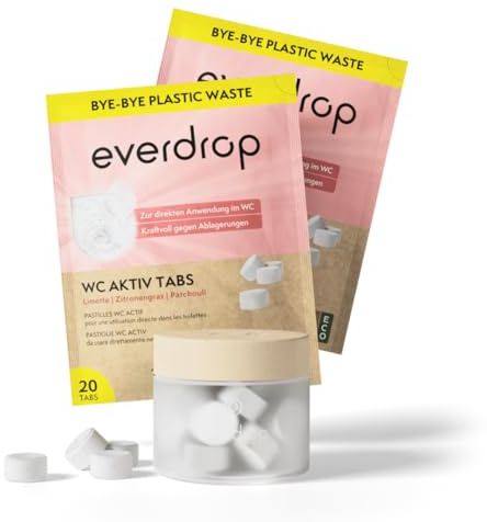 everdrop WC-Aktiv-Tabs Starter-Set (40 Tabs, 1x Glastiegel) mit Probiotika