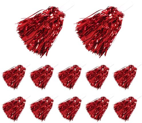 12 Stücke Cheerleading Pompons Cheerleader Bunte Pompons Handblume mit Griffen PET Tanzpuschel Cheers Ball Metallisch Cheerleading Pompons für Sport Cheers Tanz Abendkleid Nachtparty 30 cm