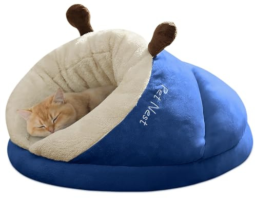 ALLSOPETS Cuccia a Grotta per Gatti e Cani di Piccola Taglia, Letto Caldo Morbido in Peluche, Tenda per Animali Domestici con Fondo Antiscivolo per Interni (Blu Oceano, M)