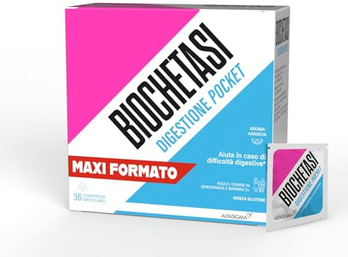 Biochetasi Digestione Pocket, per Aiutare la Digestione anche Fuori Casa, Senza Zucchero, 2 x 18 Compresse Masticabili Gusto Arancia