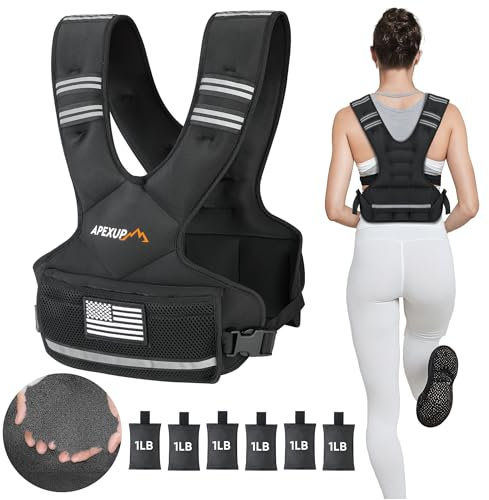 APEXUP Adjustable Weighted Vest, 4-10lb/12-18lb/20-32lb Vest with 6 Ironsand Weights and Large Pocket, Weight Vest for Men Women Strength Training, Running, Walking (12-18lb, Black)