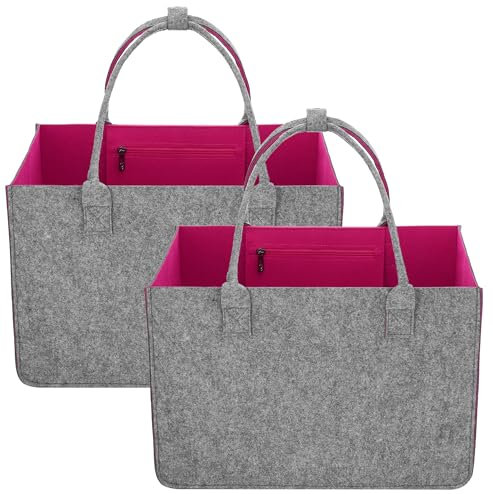 Huiguli 2 Pezzi XXL Grande Borsa in Feltro, 30LBorsa Shopper in Feltro con Tasca Interna, Borsa Spesa Pieghevole per Legna Ardere, Giornali, Spesa, Giocattoli, Picnic, Deposito, 40x27x27cm
