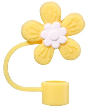 Funda de silicona para popote de 10 mm, diseño de flores amarillas, tapa para accesorios de copa Stanley, bonita decoración de popote para vasos, tapón de popote para tapas de popotes reutilizables