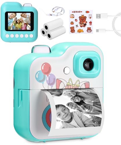 Ixydor Appareil Photo instantané pour Enfants,1080P écran 2,4 Pouces Appareil Photo numérique pour Enfants avec 3 Rouleaux de Papier d'impression & Carte 32GB,Cadeaux pour garçons et Filles 3-12 Ans