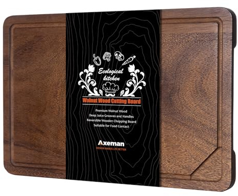Axeman Tabla de cortar de madera de nogal con ranura de jugo para encimera de cocina, tabla de cortar de madera de nogal negro americano para carne, verduras, 17 x 11 pulgadas