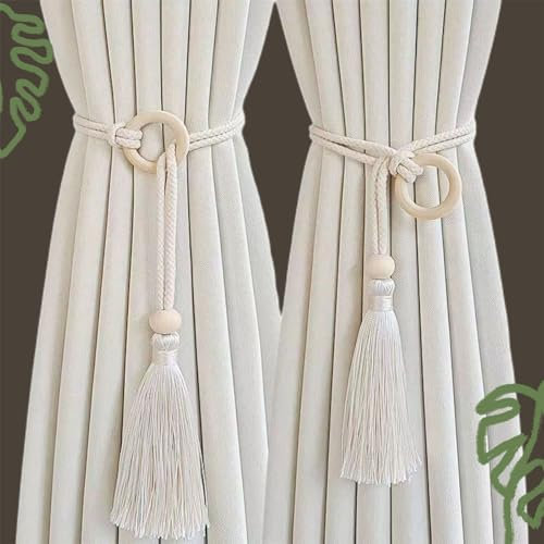 Ueiwffzo Raffhalter Boho Vorhanghalter,2 Stück Vorhang Raffhalter Makramee Gardinenhalter Tiebacks Vorhang Clips Gardinenklammern für Vorhänge Gardinen Deko (A)