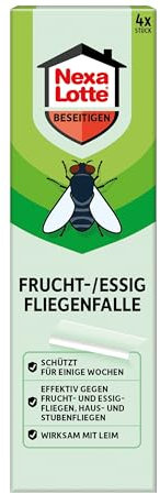 NEXA LOTTE Piège à mouches à fruits et vinaigre sans insecticide - 4 pièges transparents contre les mouches gênantes - Convient pour toutes les fenêtres de pièces