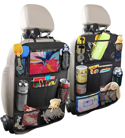 Tel Charme * Supporto di protezione per lo schienale dell'auto, organizer per seggiolini auto con tablet fino a 11 pollici, 8 tasche, protezione impermeabile per sedili posteriori per bambini (nero)