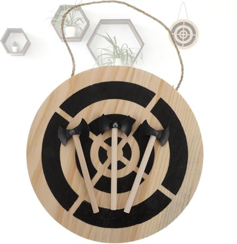 Mavdecll Jeu De Fléchettes Suspendu en Bois, Ensemble De Lancer De Hache avec 3 Petites Hachettes, Ensemble De Cibles Tomahawk, Jouet De Jeu De Fléchettes Sûr, Décoration Suspendue D'intérieur