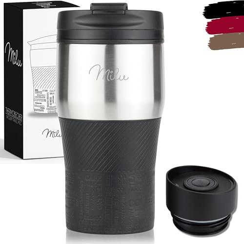 Milu Stainless Steel Vacuum Insulated Travel Coffee Mug 300ml, 100% Leak Proof Tumbler Keeps Cold and Warm, Double Walled Cup, Suitable for Coffee and Tea (Black)