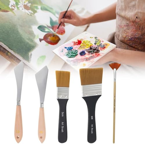 GIUSOBG Juego de Cuchillos para Pintar 5 Piezas Espatulas Pintura Acrilica Set 2 Espatulas Pintura 3 Pinceles Pintura Espatulas Pintura Acrilica Cuchillos para Principiantes,Estudiantes,Artistas