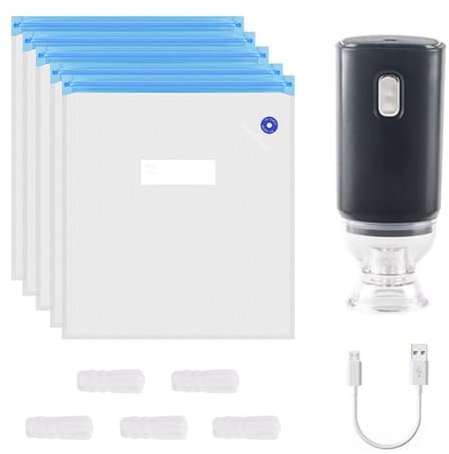 Pesderty Séchoir à Pompe à Air Électrique Rechargeable USB + Ensemble de 5 pour Imprimante 3D Sac sous Vide à Filament PLA 1 Clé de Pompage