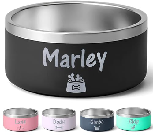 KDO MAGIC - Gamelle personnalisée Noire 32oz Base Antidérapante | Idée cadeau chien, chat, animaux | Grande et petite taille | Bolle personnalisable gravé avec prénom