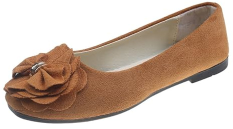 Ballerina Shoes Women's Round Toe Outdoor Barefoot Shoes Women's Shoes with Flowers Elegant Summer Shoes Suede Pumps Flat Shoes Women's Pumps Large Size Balerina Shoes Casual for Women, brown, 2 UK
