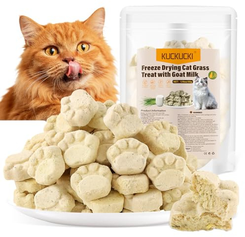 Kattgräs tandpinne med getmjölk, 50 g ätbara kattsnacks, godis för katter frystorkad tandrengörare