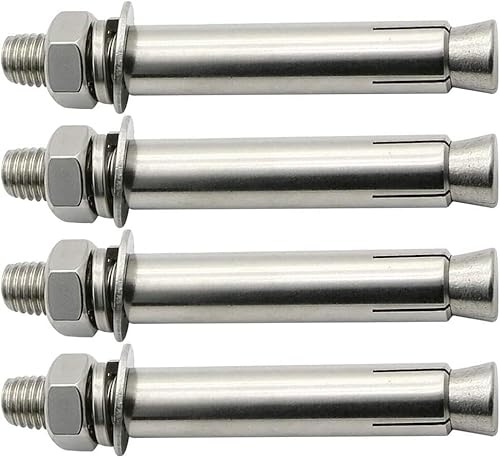 ZBORAVPIX Spreizhülsen-Ankerbolzen， M10-Spreizbolzen aus Edelstahl for Beton mit Außensechskantmutter, Silber, 4er-Pack(M10*80)