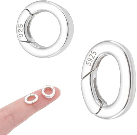 NBEADS 2 cierres de resorte de plata de ley 925 de 2 estilos, ovalados y redondos, anillos de puerta, conectores de joyería, cierres a presión para hacer joyas, collares, pulseras