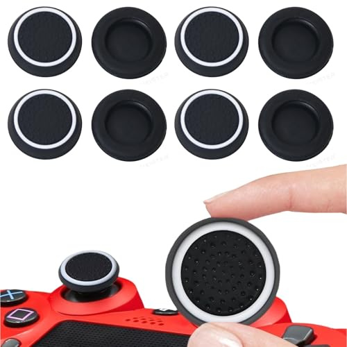 8 Pack Silicone Thumb Grips for PS5 PS4 Xbox and PS3 Controllers Non Slip Joystick Caps Thumb Stick Covers for Better Grip and Protection FeiatPogra Black