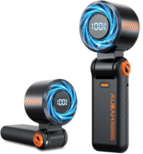 AUIIAH Portable Handheld Turbo Fan, 5 Gear Wind, 3 IN 1 Hand Fans with Digital Display,Battery Operated,Mini Pocket Fans for Women, Men, Makeup, Travel, Office, Outdoor Use
